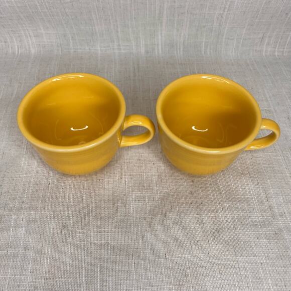 Fiestaware Pair Sunflower Yellow Tea Cups Homer Laughlin Fiesta Ceramic 7 3/4 Oz - Picture 9 of 9